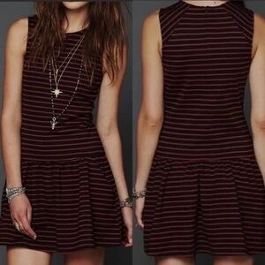 Free People‎ Stretch Striped Drop Waist Mini Dress Sleeveless Pockets